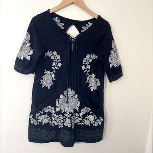 Free people embroidered tunic dress with back cutout, size S.